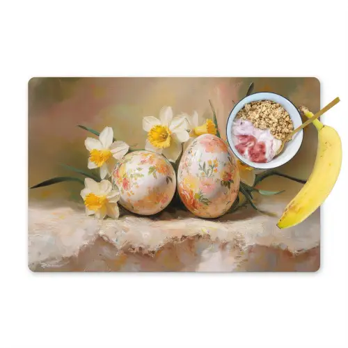 Bloemen - Eieren - Geschilderd Placemat vinyl groot -zzzproduct_Kitchenyeah-website