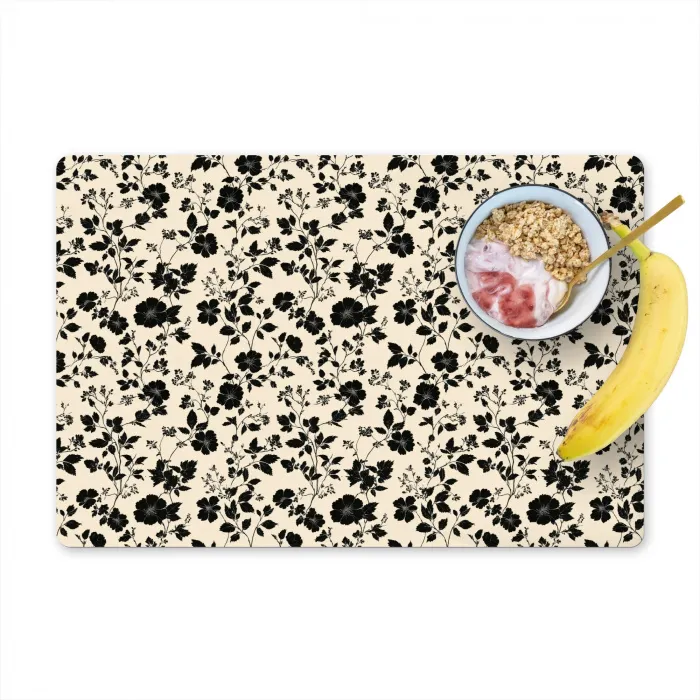 Bloemen - Dessin - Zwart Placemat vinyl groot 368 -zzzproduct_Kitchenyeah-website