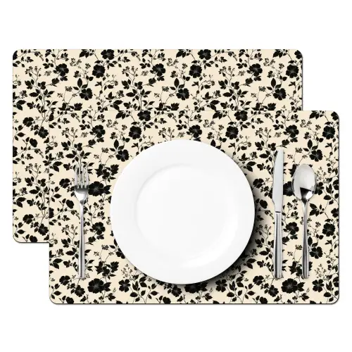 Bloemen - Dessin - Zwart Placemat vinyl groot 368 -zzsfeer2_Kitchenyeah-website