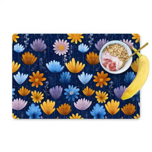 Bloemen - Patroon - Blauw - Contrast Placemat vinyl groot -zzzproduct_Kitchenyeah-website