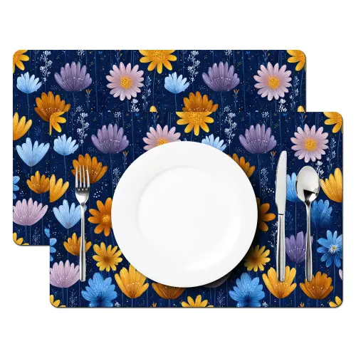 Bloemen - Patroon - Blauw - Contrast Placemat vinyl groot -zzsfeer2_Kitchenyeah-website