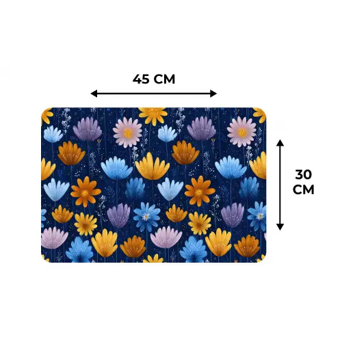 Bloemen - Patroon - Blauw - Contrast Placemat vinyl groot -specs
