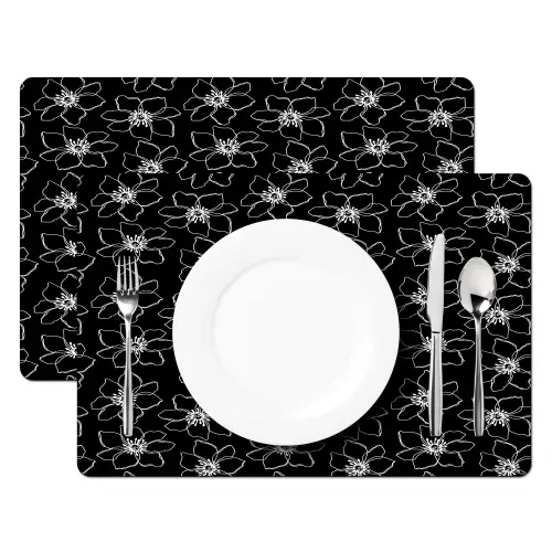 Bloemen - Patroon - Wit - Zwart Placemat vinyl groot 368 -zzsfeer2_Kitchenyeah-website