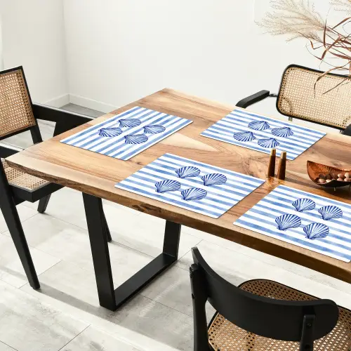 Vier schelpen - Blauw - Wit - Strepen Placemat vinyl groot -zzsfeer4_Kitchenyeah-website