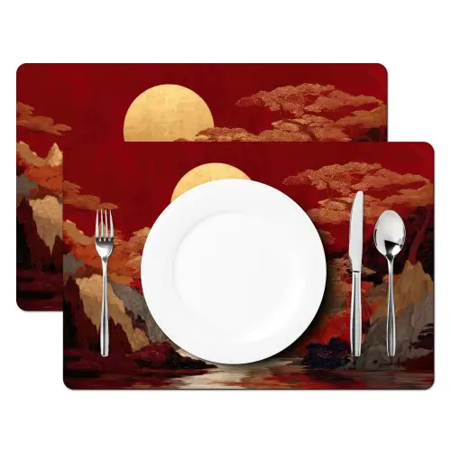 Volle maan - Landschap - Waterval Placemat vinyl groot -zzsfeer2_Kitchenyeah-website