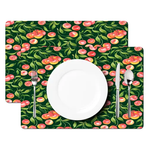 Groen - Rood - Kersen - Bladeren Placemat vinyl groot 368 -zzsfeer2_Kitchenyeah-website