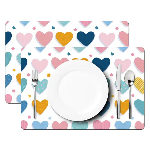 Hartjes - Pastel - Kleurcontrast - Handgetekend Placemat vinyl groot -zzsfeer2_Kitchenyeah-website