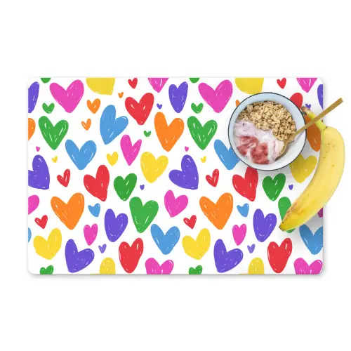 Hartjes - Patroon - Kleurrijk - Tekening Placemat vinyl groot -zzzproduct_Kitchenyeah-website
