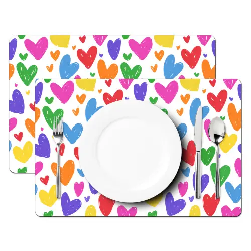 Hartjes - Patroon - Kleurrijk - Tekening Placemat vinyl groot -zzsfeer2_Kitchenyeah-website