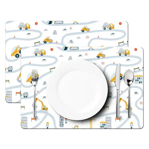 Kinderen - Bouwplaats - Hijskraan - Tractor - Patronen Placemat vinyl groot -zzsfeer2_Kitchenyeah-website