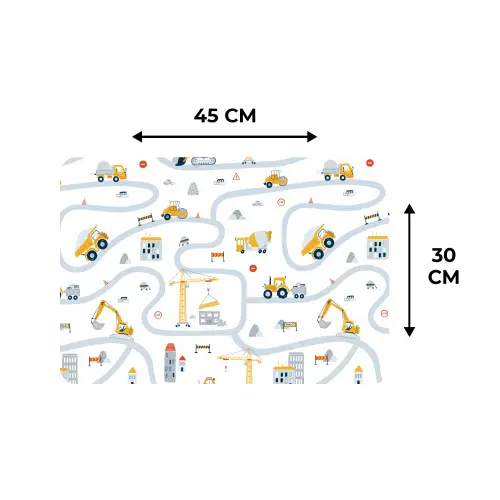 Kinderen - Bouwplaats - Hijskraan - Tractor - Patronen Placemat vinyl groot -specs