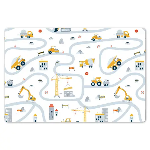 Kinderen - Bouwplaats - Hijskraan - Tractor - Patronen Placemat vinyl groot -zzsfeer1_Kitchenyeah-website