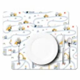 Kinderen - Bouwplaats - Hijskraan - Tractor - Patronen Placemat vinyl groot -zzsfeer2_Kitchenyeah-website