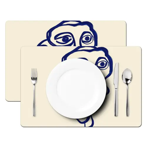 Lijntekening - Overlappende gezichten - Donkerblauw Placemat vinyl groot -zzsfeer2_Kitchenyeah-website