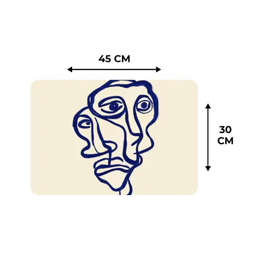 Lijntekening - Overlappende gezichten - Donkerblauw Placemat vinyl groot -specs