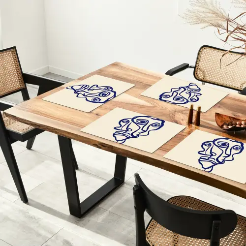 Lijntekening - Overlappende gezichten - Donkerblauw Placemat vinyl groot -zzsfeer4_Kitchenyeah-website