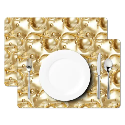 Vloeibaar - Druppels - Goud Placemat vinyl groot 368 -zzsfeer2_Kitchenyeah-website