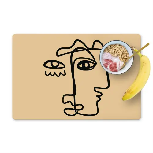 Overlappende profielen - Lichtbruin - Zwart Placemat vinyl groot -zzzproduct_Kitchenyeah-website