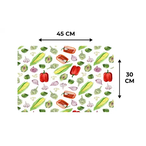 Paprika - Maïs - Patroon - Groente Placemat vinyl groot 368 -specs