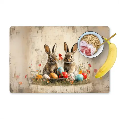 Konijnen - Bloemen - Eieren Placemat vinyl groot -zzzproduct_Kitchenyeah-website