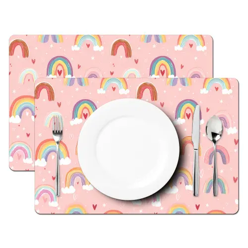 Regenboog - Patroon - Pastel - Handgetekend Placemat vinyl groot -zzsfeer2_Kitchenyeah-website