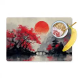 Rode zon - Rivier - brug - Bomen Placemat vinyl groot -zzzproduct_Kitchenyeah-website