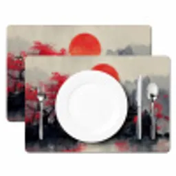 Rode zon - Rivier - brug - Bomen Placemat vinyl groot -zzsfeer2_Kitchenyeah-website