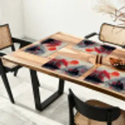 Rode zon - Rivier - brug - Bomen Placemat vinyl groot -zzsfeer4_Kitchenyeah-website