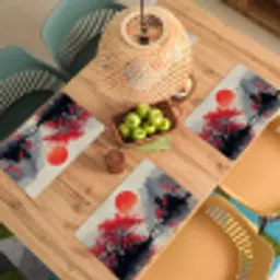 Rode zon - Rivier - brug - Bomen Placemat vinyl groot -zzsfeer5_Kitchenyeah-website