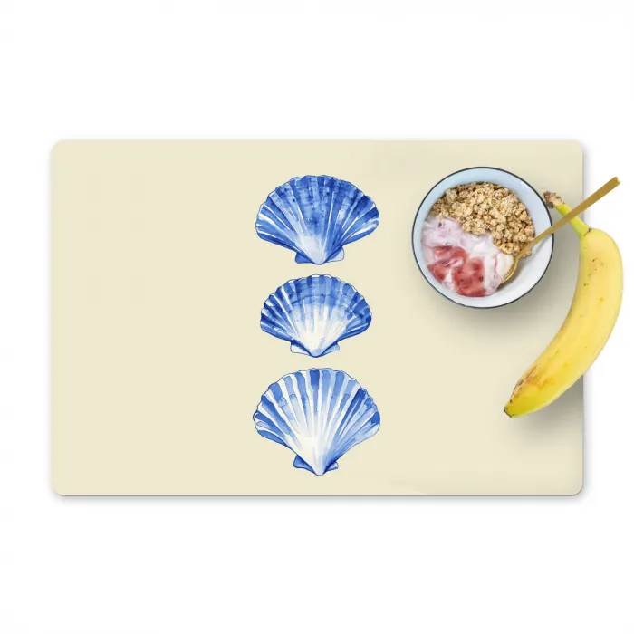 Schelpen - Blauw - Beige Placemat vinyl groot -zzzproduct_Kitchenyeah-website
