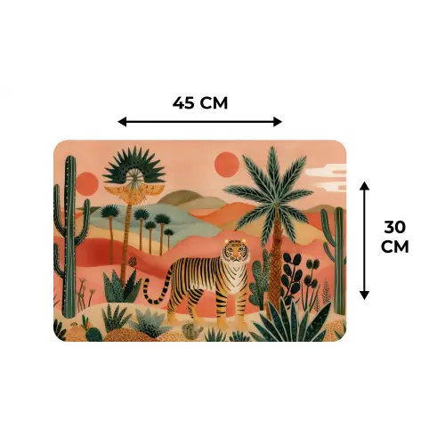 Tijger - Palmen - Cactus - Oranje Placemat vinyl groot -specs