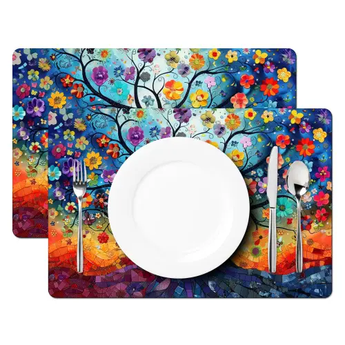 Boom - Kleurrijk - Bloemen - Kunst - Abstract Placemat vinyl groot -zzsfeer2_Kitchenyeah-website