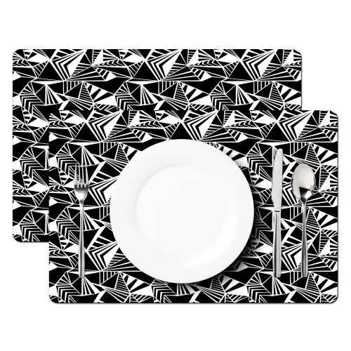 Driehoeken - Geometrisch - Zwart - Wit Placemat vinyl groot 368 -zzsfeer2_Kitchenyeah-website