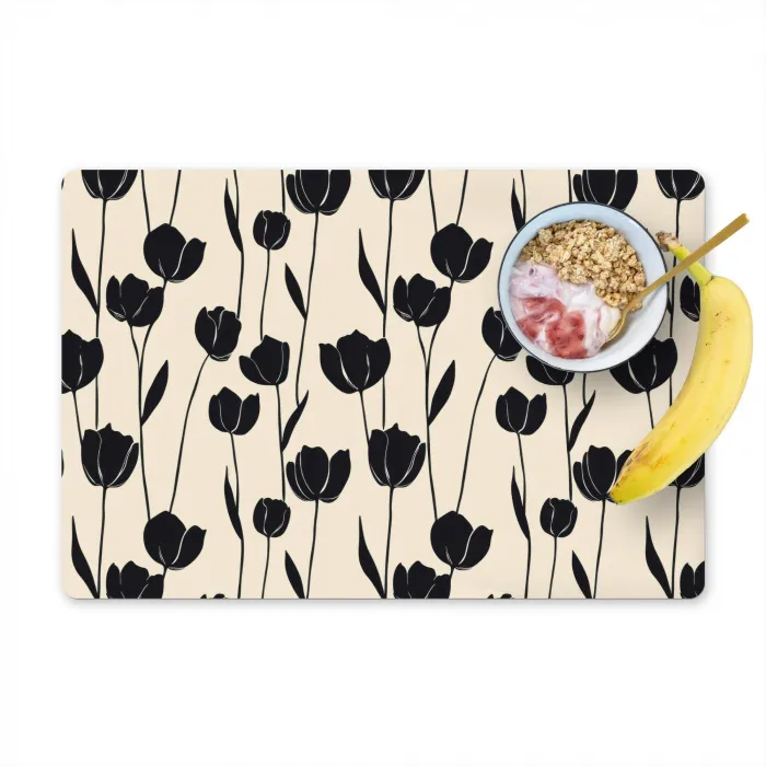 Tulpen - Patroon - Zwart Placemat vinyl groot 368 -zzzproduct_Kitchenyeah-website