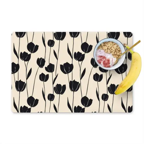 Tulpen - Patroon - Zwart Placemat vinyl groot 368 -zzzproduct_Kitchenyeah-website