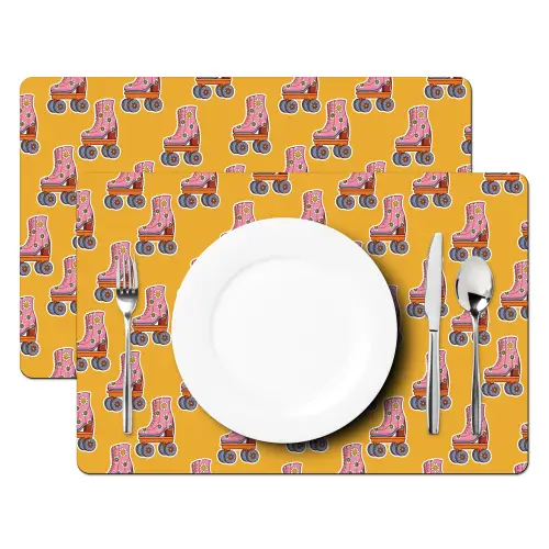 Geel - Rolschaatsen - Patroon Placemat vinyl groot 368 -zzsfeer2_Kitchenyeah-website