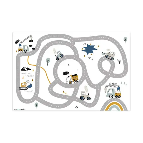 Bouwplaats - Graafmachine - Auto - Regenboog - Design Speelmat klein -3d