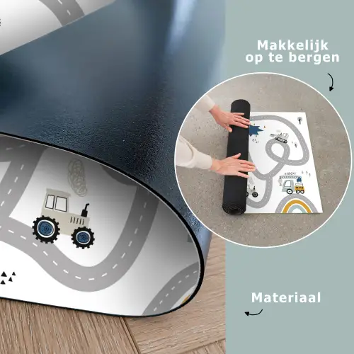 Bouwplaats - Graafmachine - Auto - Regenboog - Design Speelmat klein -sfeer5