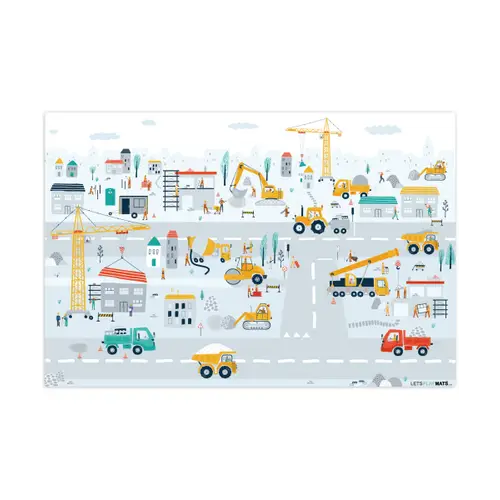 Bouwplaats - Tractor - Graafmachine - Auto - Design Speelmat klein -3d