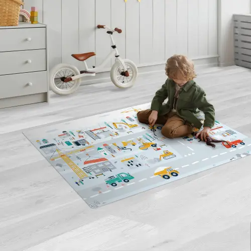 Bouwplaats - Tractor - Graafmachine - Auto - Design Speelmat klein -sfeer2