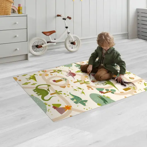 Dino - Groen - Natuur - Kinderen - Design Speelmat klein -sfeer2