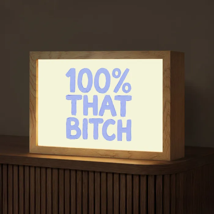 100% that bitch - Blauw - Wit Light Box met kabel (Tafellamp) klein -z3d_website