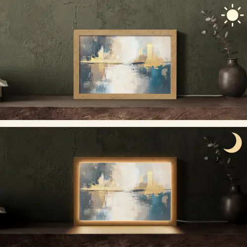 Abstract - Kunst - Goud Light Box met kabel (Tafellamp) klein -sfeer3