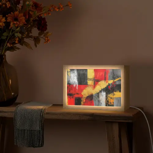Abstracte kunst - Goud - Zwart Light Box met kabel (Tafellamp) klein -sfeer4