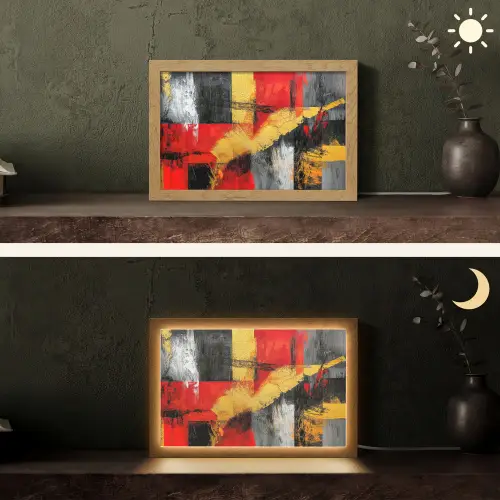 Abstracte kunst - Goud - Zwart Light Box met kabel (Tafellamp) klein -sfeer3
