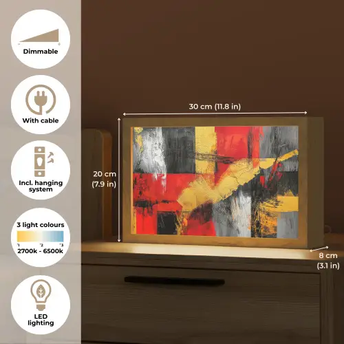 Abstracte kunst - Goud - Zwart Light Box met kabel (Tafellamp) klein -USP_EN