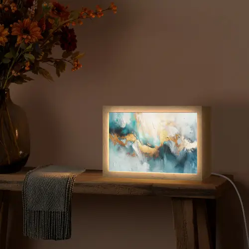 Abstract - Kunst - Gold - Blauw Light Box met kabel (Tafellamp) klein -sfeer4