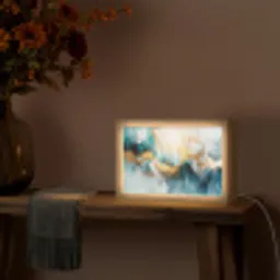 Abstract - Kunst - Gold - Blauw Light Box met kabel (Tafellamp) klein -sfeer4