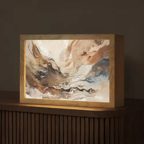 Abstract - Kunst - Verf - Beige - Modern Light Box met kabel (Tafellamp) klein -z3d_website