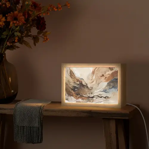 Abstract - Kunst - Verf - Beige - Modern Light Box met kabel (Tafellamp) klein -sfeer4